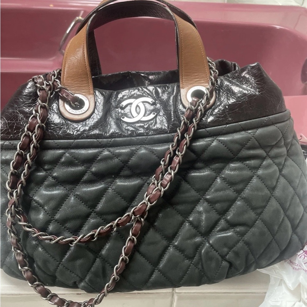 Chanel Black and Brown Quilted Shoulder Bag